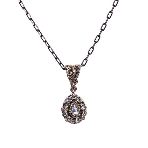 COLLIER SEDA EN BRONZE A PIERRE NATURELLE TYPE DIAMANT A FORME D'AMANDE