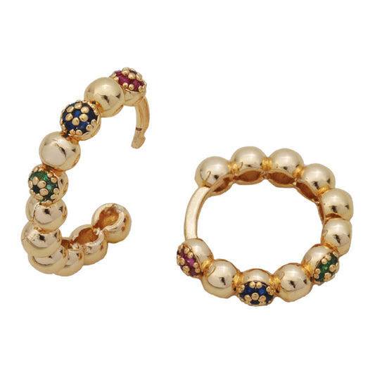BOUCLE D'OREILLE AMBRE A 11 BOULES DORE